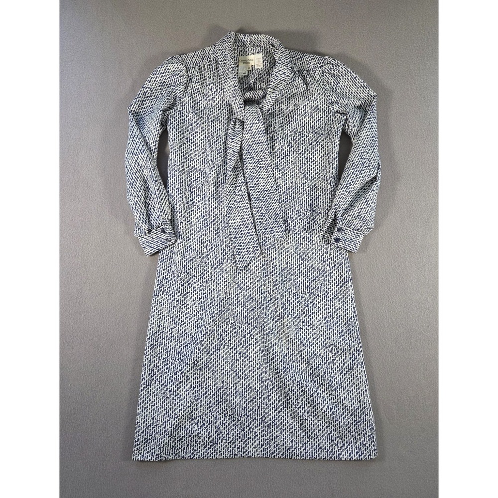 Vintage Country Miss Dress Womens 6 Blue Print Long Sleeve Bow Secretary